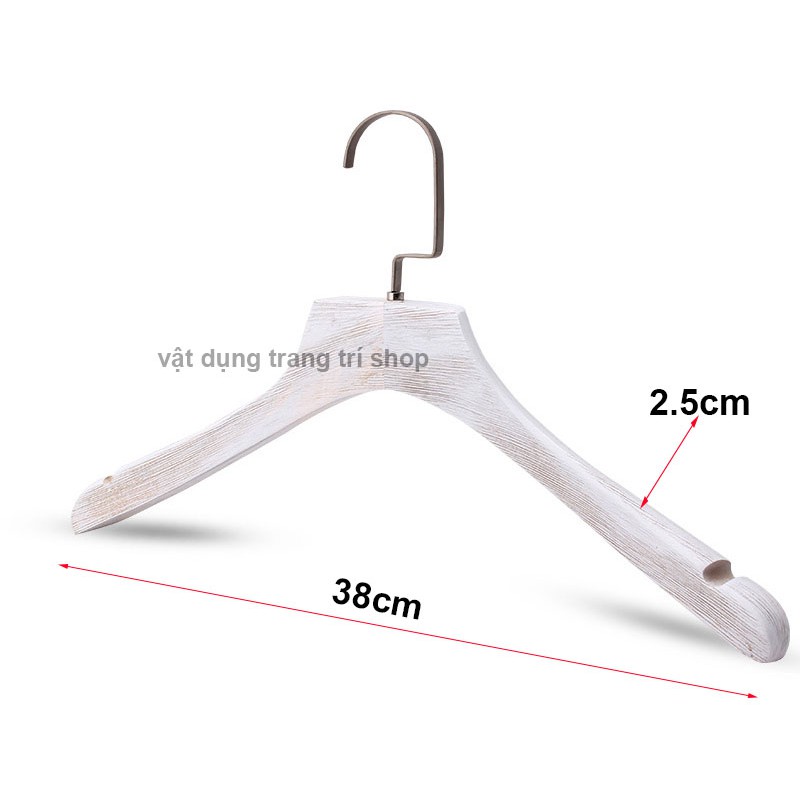 Móc gỗ trắng vai to 2.5cm sơn xước 38cm ( bộ 10 móc )