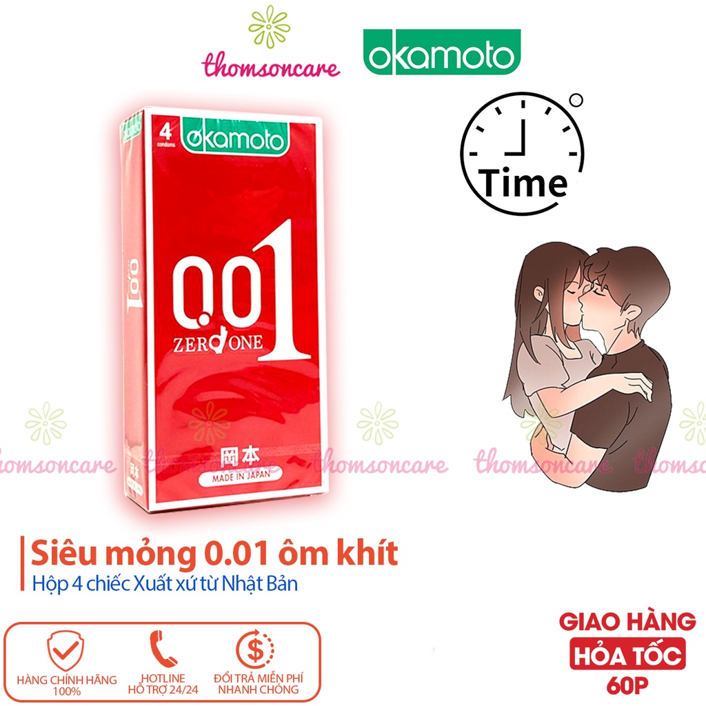 Bao Cao su Okamoto 0.01 PU siêu mỏng vượt trội - Hộp 2, 4 chiếc - Giao hàng che tên
