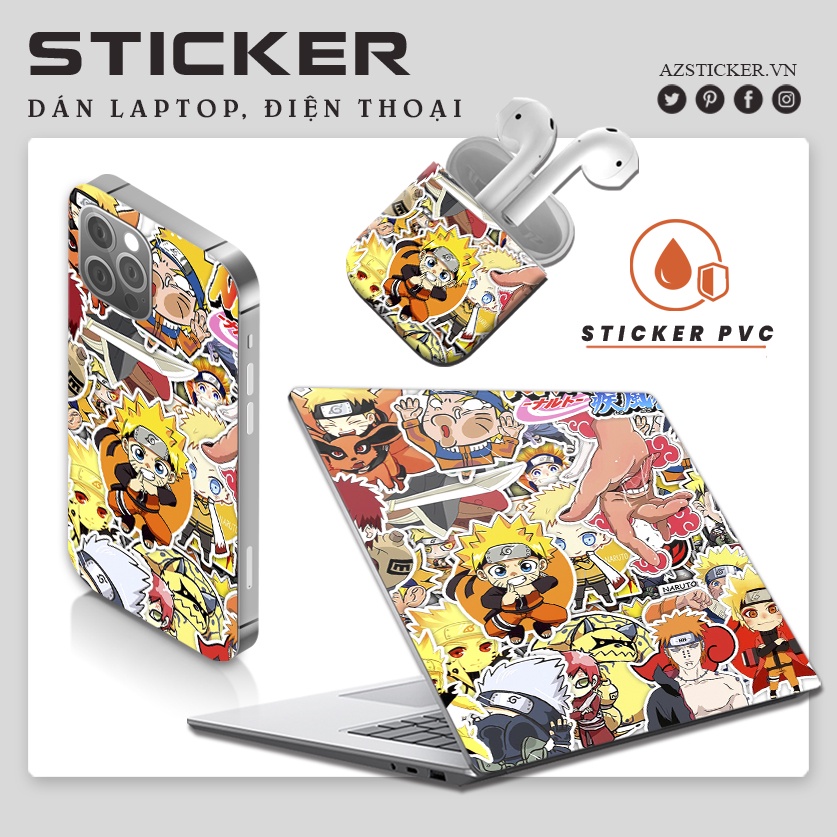 Sticker dán Laptop Naruto - Nhãn Dán Sticker Cắt Sẵn Chất Liệu PVC 5 Lớp Chống Nước , Hình dán máy tính ,dán mũ bảo hiểm