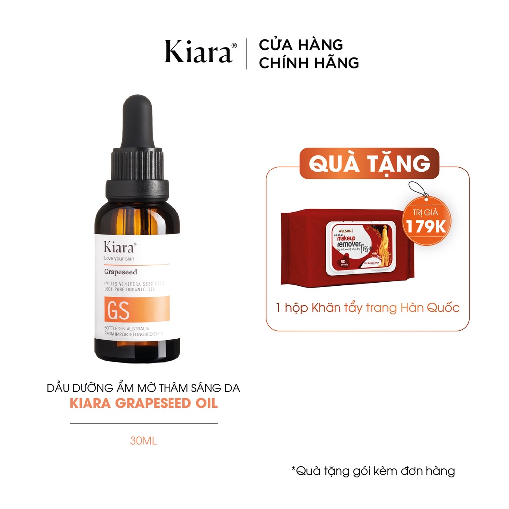 Dầu dưỡng ẩm mờ thâm sáng da Kiara Grapeseed Oil 30ml