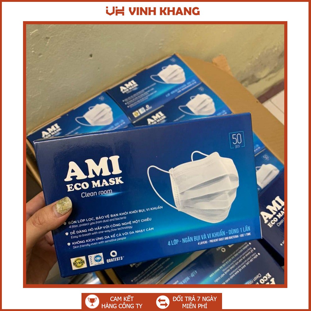 Khẩu trang y tế AMI 4 lớp giấy kháng khuẩn hàng công ty hộp 50 chiếc