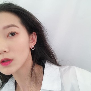 Bông tai dạng tròn đính đá khuyên tai bạc nữ phong cách Hàn Quốc xinh xắn