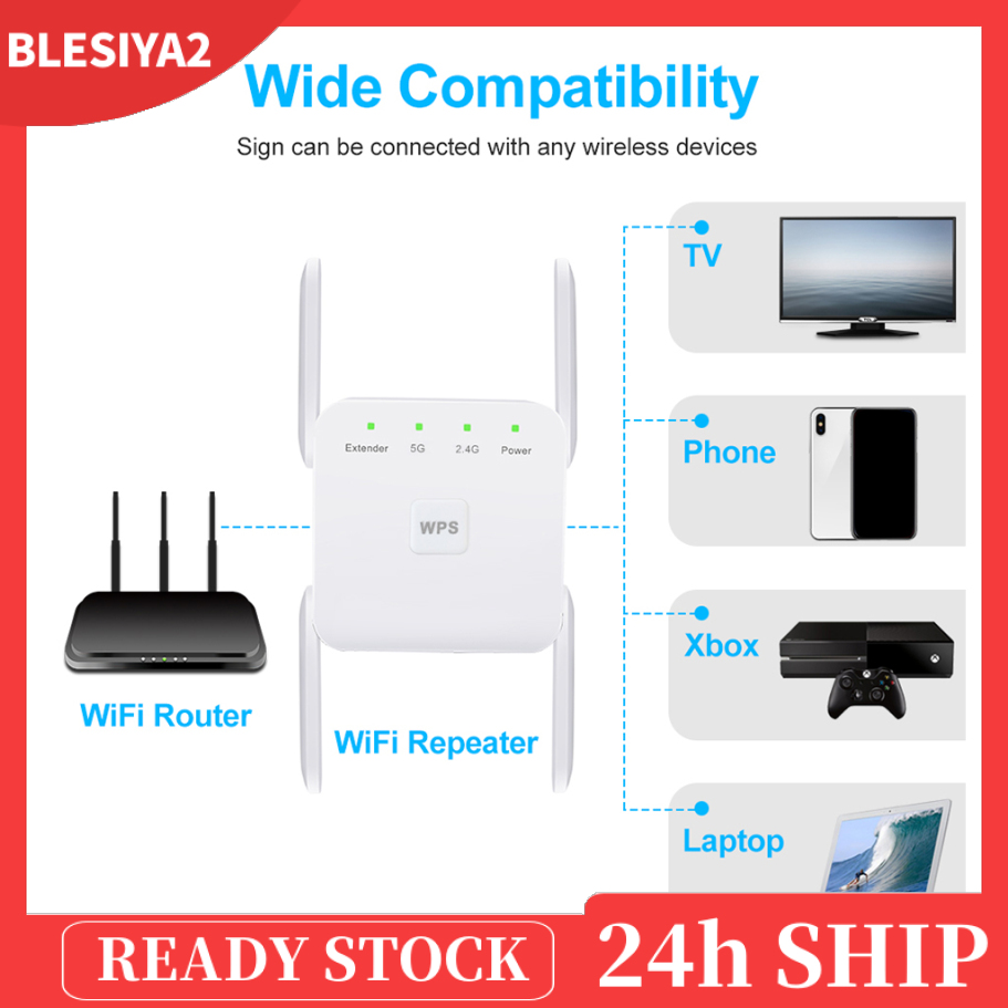 (Hàng Mới Về) Bộ Khuếch Đại Sóng Wifi Không Dây 1200mbps 2.4g 5g 4 Phích Cắm Uk