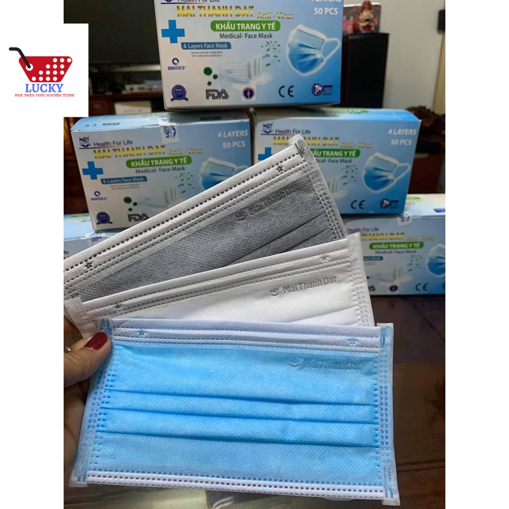 (CAO CẤP) Hộp Khẩu Trang Y Tế MÃI THÀNH ĐẠT-Kháng Khuẩn 99,9%(1 hộp/50 cái)-CAM KẾT VỀ CHẤT LƯỢNG