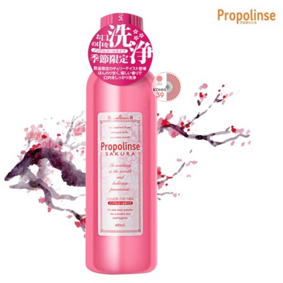 Nước súc miệng Propolinse màu hồng 600ml sạch mảng bám Nhật Bản - Konni39