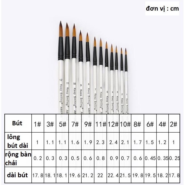 Bộ 12 cọ vẽ màu nước trắng ngọc trai dầu tròn Keep Smiling, waterbrush Lalunavn - B50