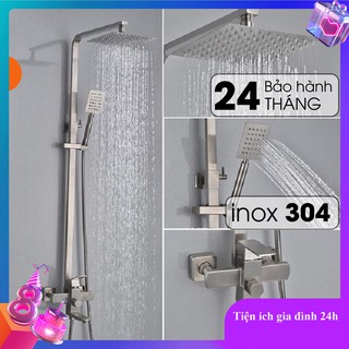 Cây sen tắm| Bộ sen cây vuông nóng lạnh cao cấp 304 - sen cây trắng - Tay sen có nhiều đầu phun tạo áp lực nước đều