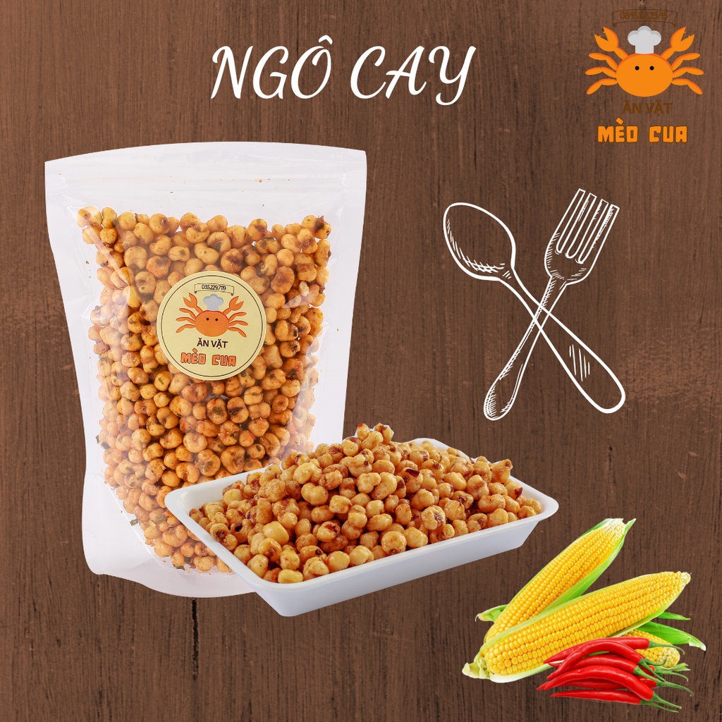 Ngô Cay: Ngô Xóc Mắm Cay, Ngô Xóc Mắm Hành, Ngô Mix Bò Khô Lá Chanh - Gói 200g - Ăn Vặt Mèo Cua