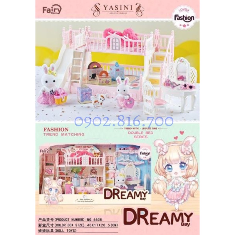 Hộp đồ chơi cho bé gái ngôi nhà của thỏ Sylvanian - ngôi nhà búp bê - phòng ngủ - bàn trang điểm