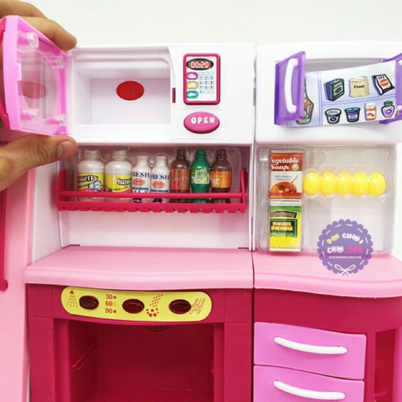 Hộp đồ chơi nhà bếp: lò nướng, tủ bếp, tủ lạnh máy đánh trứng dùng pin có đèn nhạc Sweet Home