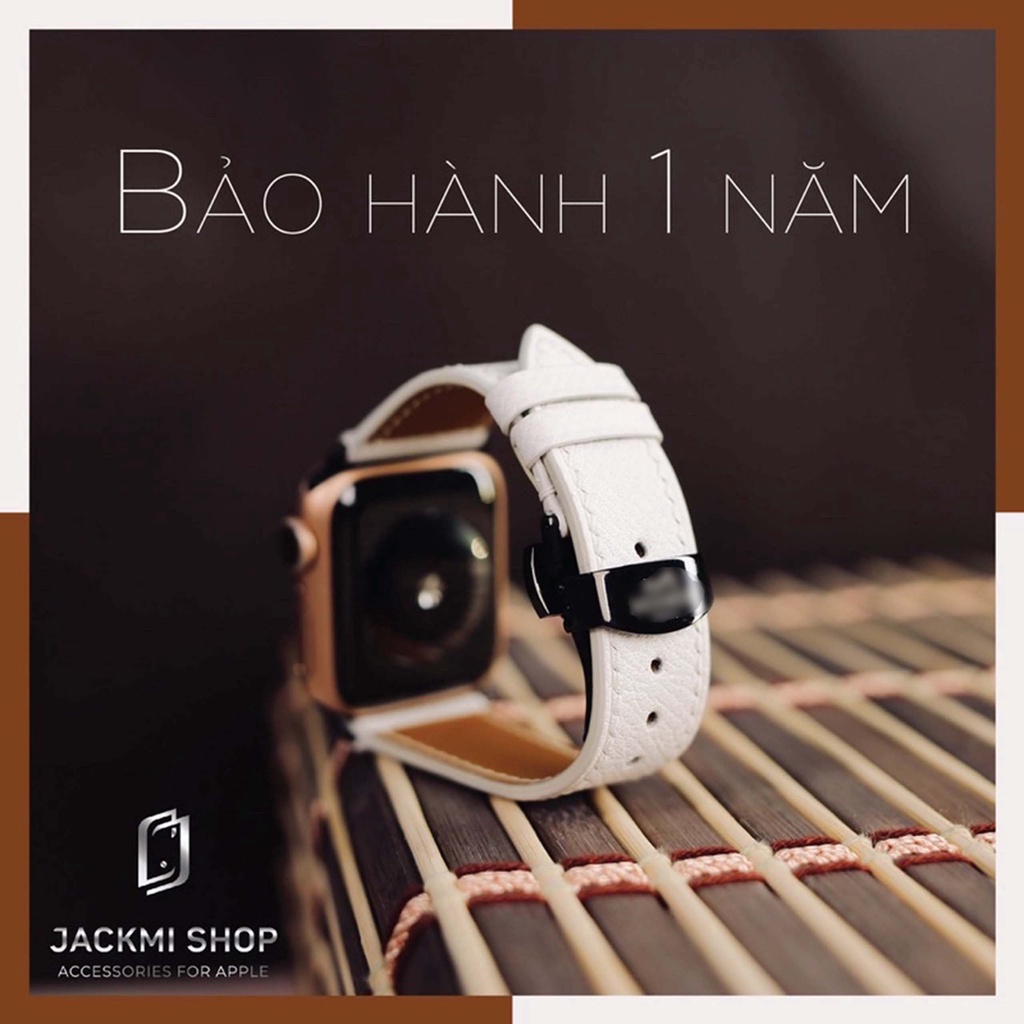 Dây da Epsom may tay thủ công màu Trắng khoá Bướm cho aw series 7 6 SE 5 4 3 2 1 size 45mm 44mm 42mm 41mm 40mm 38mm
