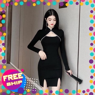 Sườn Xám Trung Hoa Trơn Tay Dài