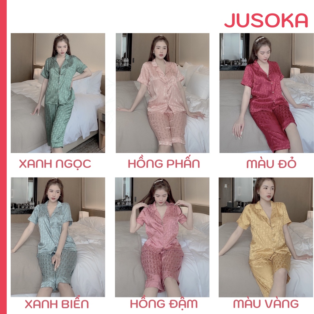 Đồ bộ nữ dễ thương lụa ngủ pijama áo cộc quần lửng mặc nhà cao cấp chất liệu gấm tơ mềm mại JUSOKA DB4002