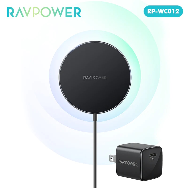 Sạc Nhanh Không Dây RAVPower RP-WC012 - 10W - Kèm Củ Sạc Nhanh PD 20W - Nam Châm Hít - Hàng Chính hãng