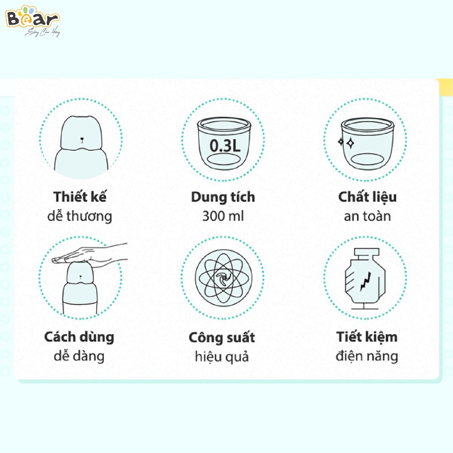 Máy say thịt say đồ ăn dặm 0.3L Bear QSJ-B01P1 đa năng xay sinh tố hạt thịt rau củ quả chống ồn