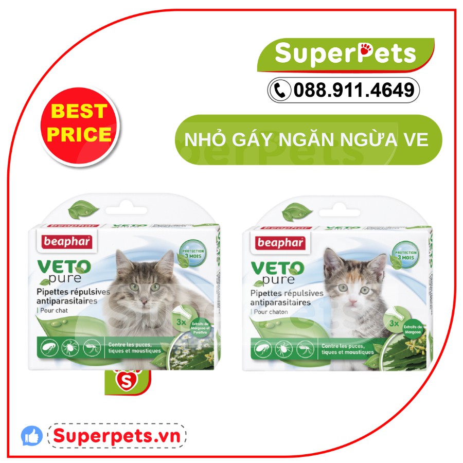Nhỏ Gáy Ngăn Ngừa Ve Cho Mèo Con Mèo Lớn BEAPHAR VETOPURE FLEA&amp;TICK SPOT ON BIO GREEN SUPERPETS VIỆT NAM