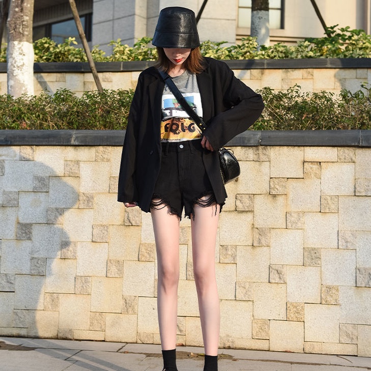 Quần Short Denim Lưng Cao Plus Size Phong Cách Retro Hàn Quốc Cho Nữ