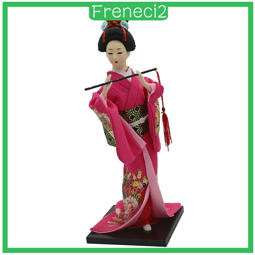 Mô Hình Búp Bê Geisha Mặc Kimono Màu Đỏ Hồng Phong Cách Nhật Bản 2 12inch