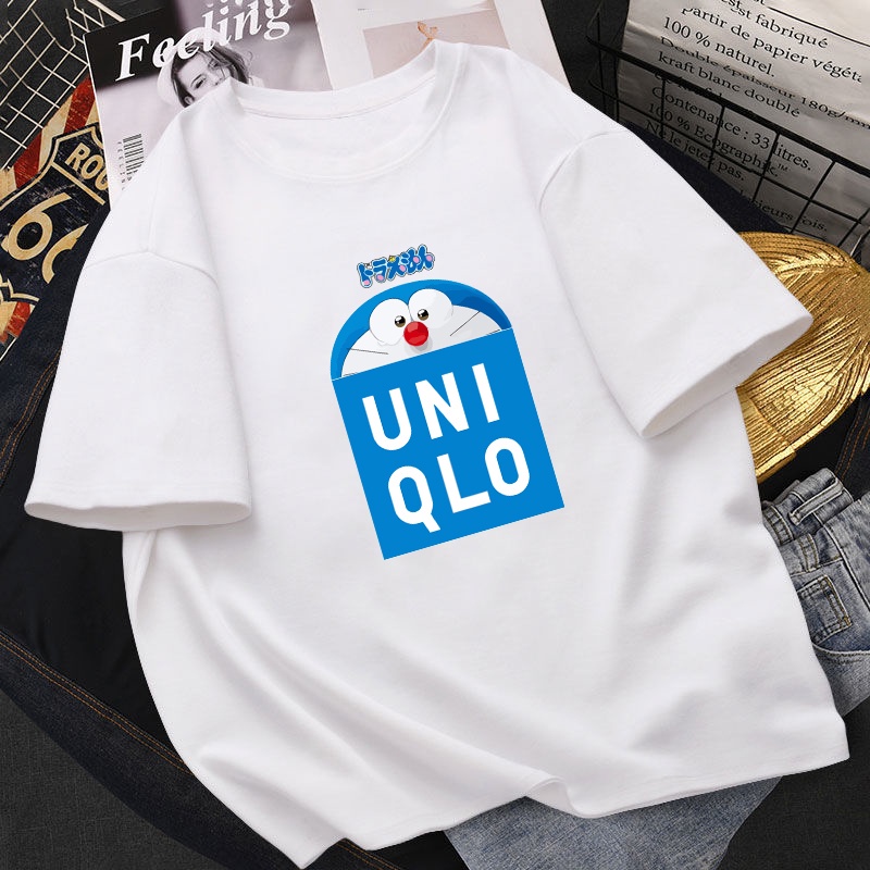 Áo Thun Cotton Uniqlo Tay Ngắn In Hình Doraemon Cá Tính Cho Nam Nữ