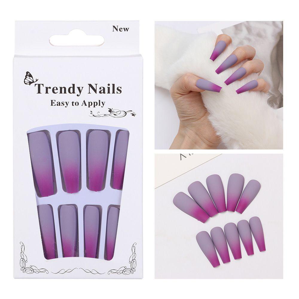 Bộ Móng Tay Giả Dáng Dài Che Phủ Toàn Diện Màu Gradient Độc Đáo