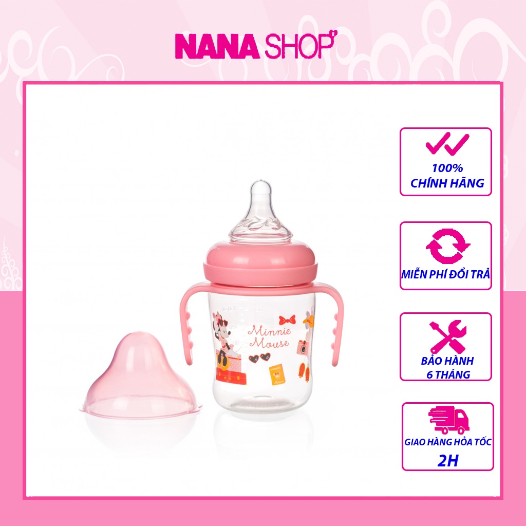 Bình sữa cổ rộng có tay cầm Disney Thái Lan DN80133 125ML/4OZ , núm size M phù hợp 3 month+