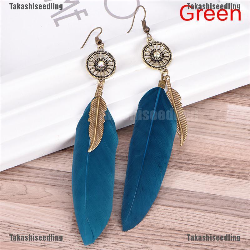 Bông Tai Lông Vũ Tua Rua Dài Phong Cách Boho