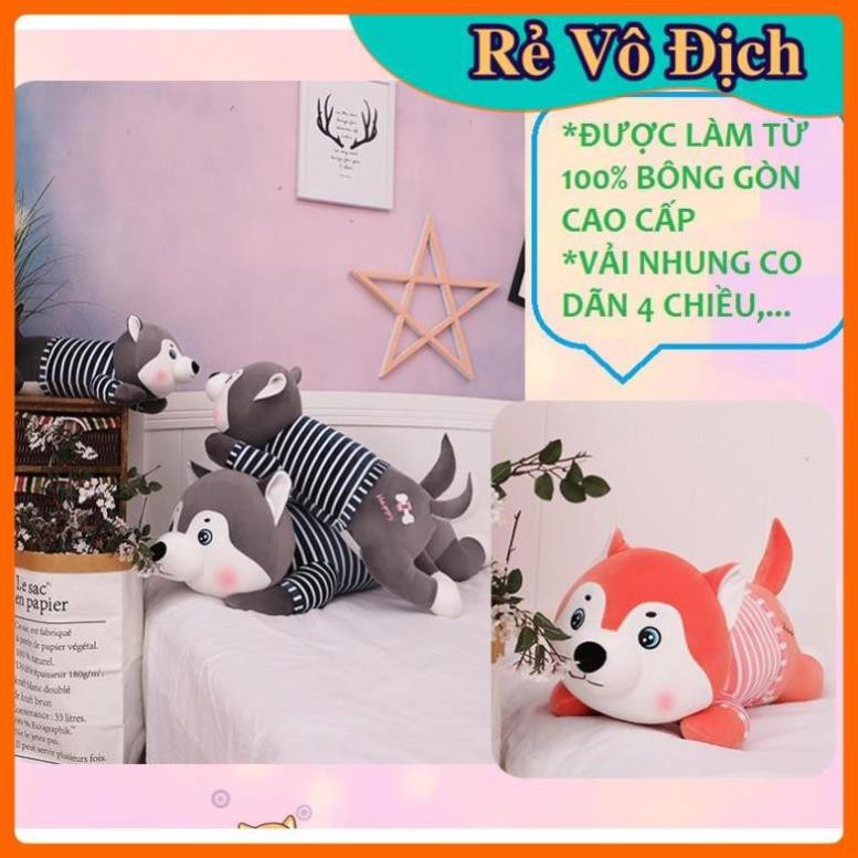 Gấu bông gối ôm chó bông husky áo kẻ chất miniso đáng yêu nghộ nghĩnh