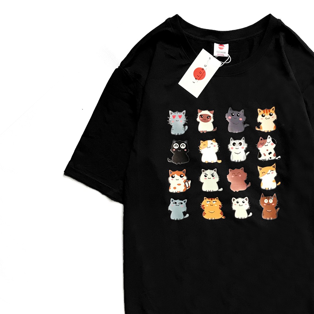 Áo Phông Cotton Ngắn Tay Unisex Hoạ Tiết Mèo 1058