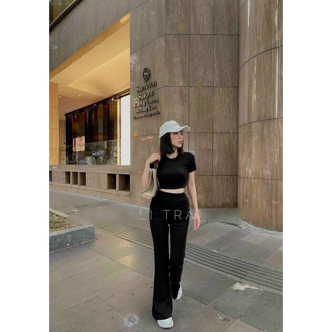 Set Bộ Nữ Sang Chảnh Áo Croptop Phối Quần Ống Loe Phong Cách Hiện Đại Kèm Ảnh Thật Thời Trang Nữ Minh Phúc