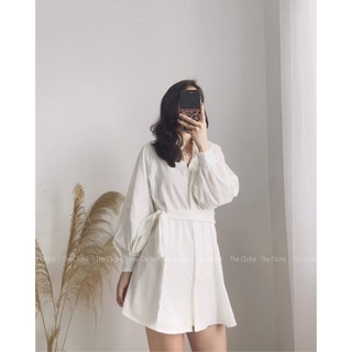 Váy sơ mi tay phồng kèm đai