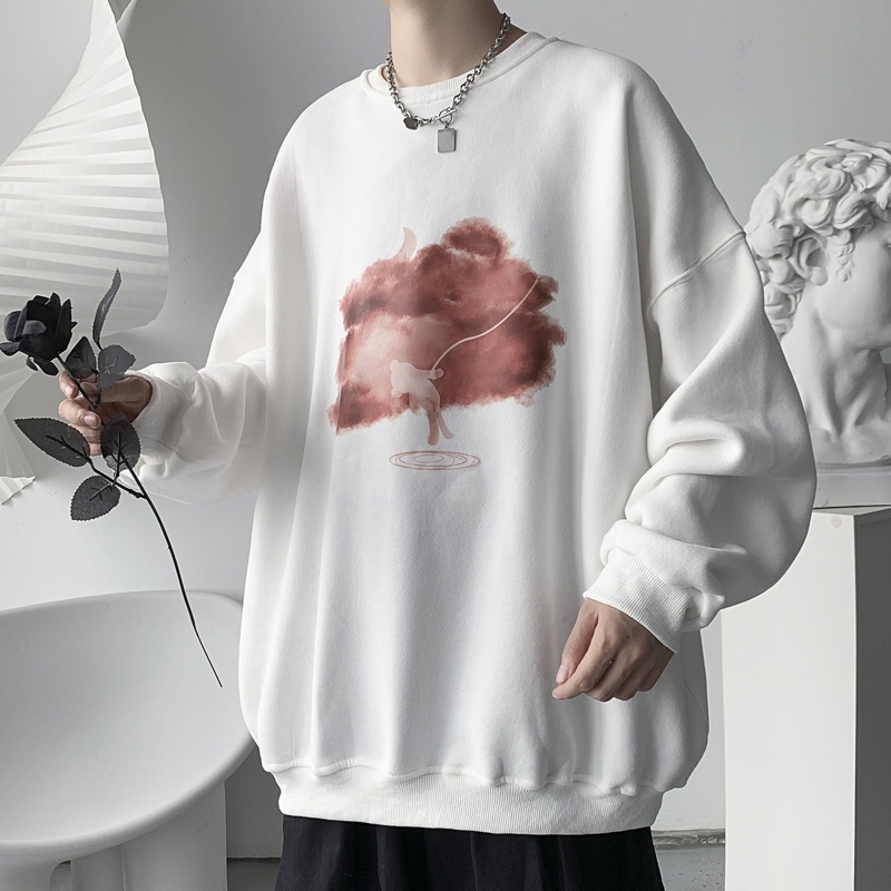 Áo Sweater Cổ Tròn Dáng Rộng In Họa Tiết Đơn Giản Phong Cách Hàn Quốc Cho Nam