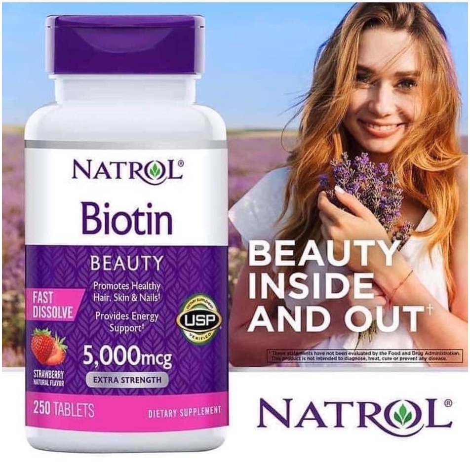 Viên uống mọc tóc Natrol Biotin 250 viên 5,000mcg - Hỗ trợ giảm rụng tóc, kích thích mọc tóc mới và ngăn ngừa vấn đề hói
