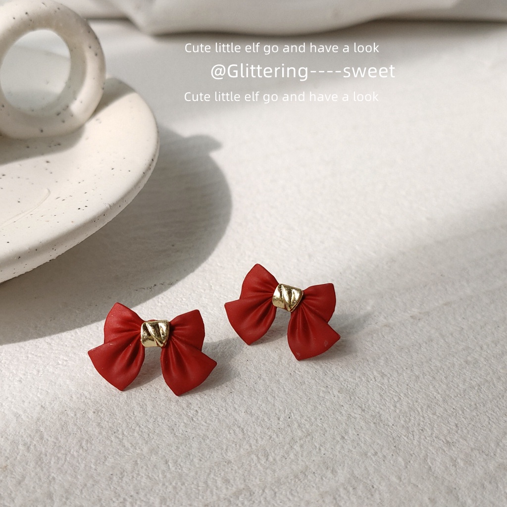 Khuyên tai nữ nơ 2 màu đỏ đen dễ thương NO310