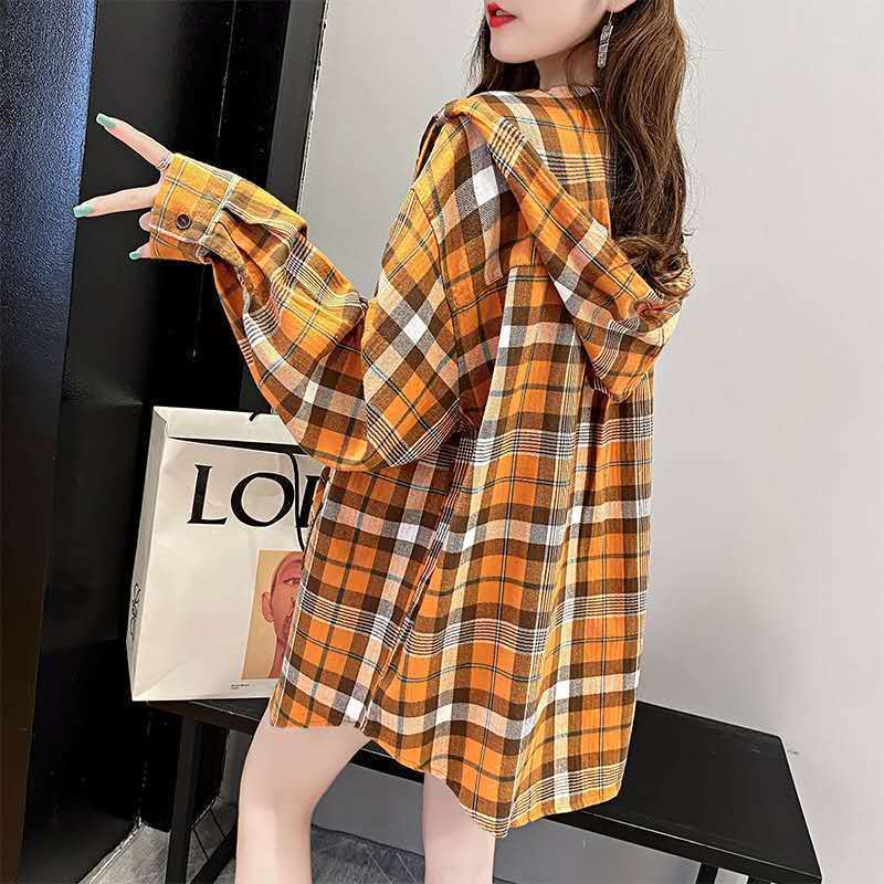 Áo Khoác Có Nón Họa Tiết Sọc Caro Màu Sắc Tương Phản Phong Cách retro Hồng Kông Thời Trang Xuân Thu Cá Tính