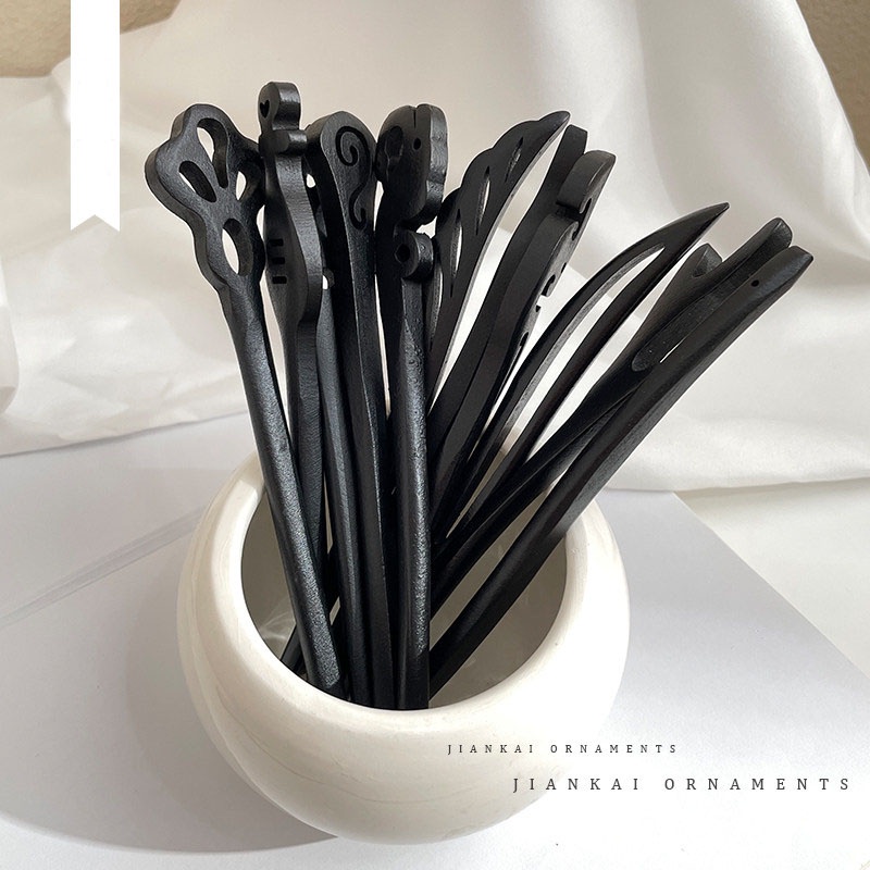 Trâm Cài Tóc Bằng Gỗ Mun Làm Thủ Công Phong Cách Retro Đơn Giản Cho Nữ