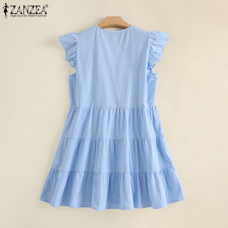 Zanzea Đầm Ngủ Cotton Nhún Bèo Phong Cách Châu Âu Nữ Tính