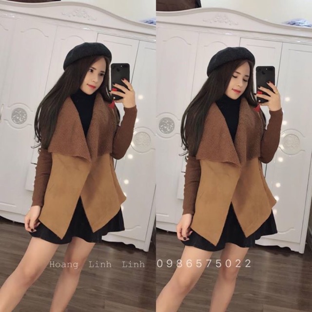 Áo da lộn tay len