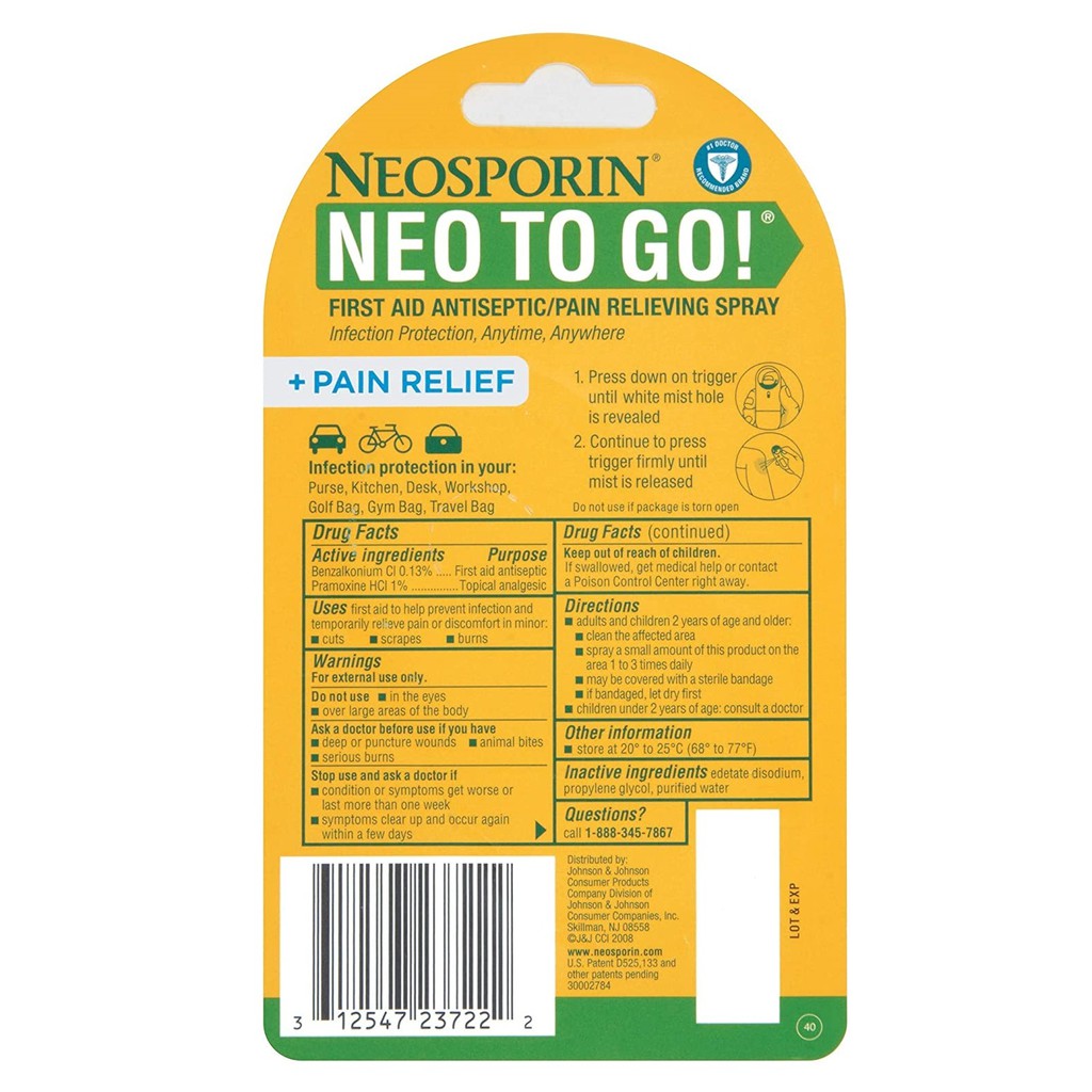 Xịt giảm đau khử trùng Neosporin Neo to Go