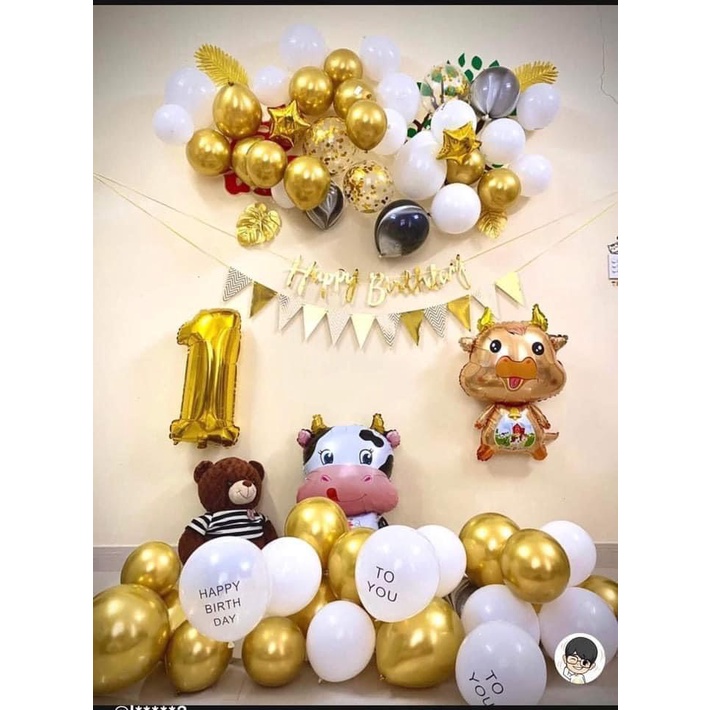 Set Bóng Bay Trang Trí Sinh Nhật Năm Trâu Vàng Cho Bé Trai/ Bé Gái HN02