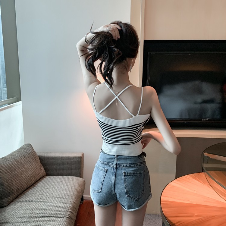 Áo thun nữ Ulzzang ba lỗ 2 dây sát nách thun gân hở lưng dáng ngắn cực gợi cảm áo nữ đẹp áo croptop cúp ngực kẻ ngang