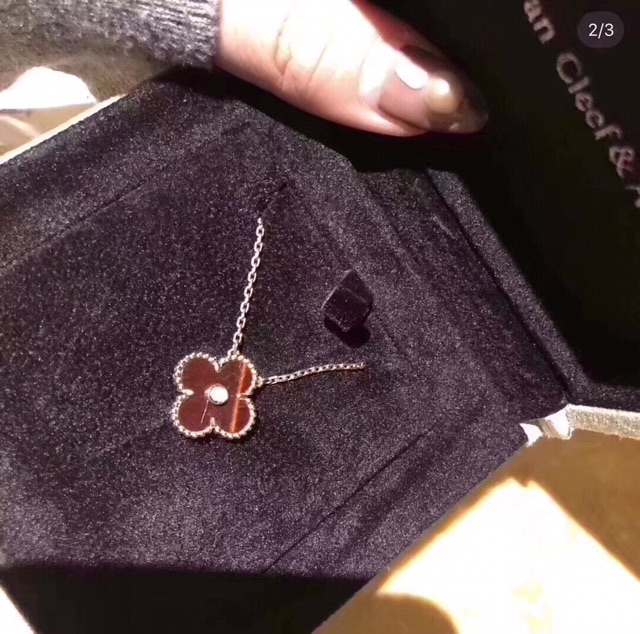 Mới Vòng cổ Bạc Mặt Cỏ Ba Lá Đính Kim Cương Giả