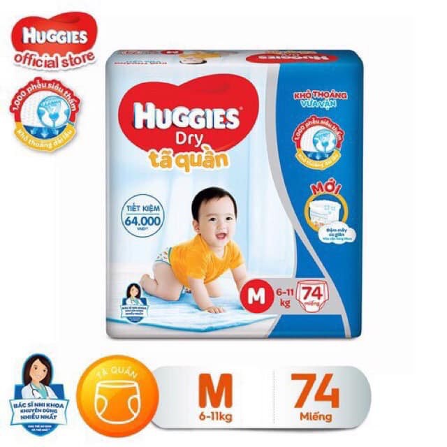 Tã quần Huggies Dry size M 74 miếng (cho bé 6 - 11kg)