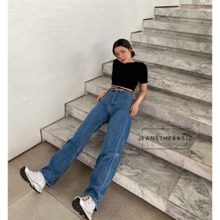 Quần jeans suông xanh đậm vintage