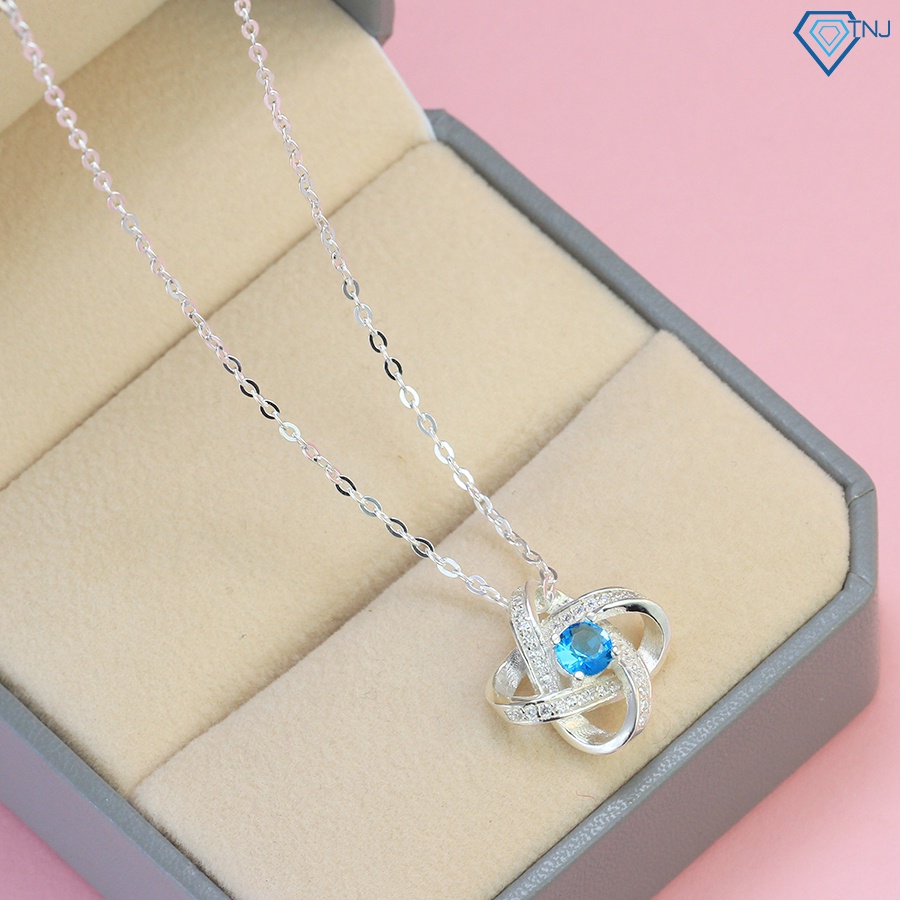 Vòng cổ nữ bạc thật mặt bông hoa đính đá xanh dương DCN0611 - Trang Sức TNJ