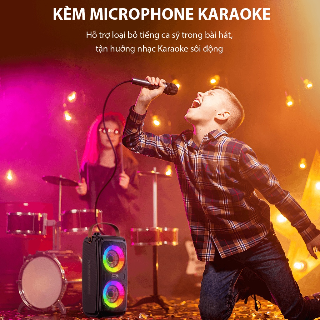 Loa Karaoke Bluetooth Hiệu Ứng LED RGB VIVAN RB490 Kèm Micro Karaoke Công Suất Lớn 20W Nghe Nhạc Cực Đỉnh