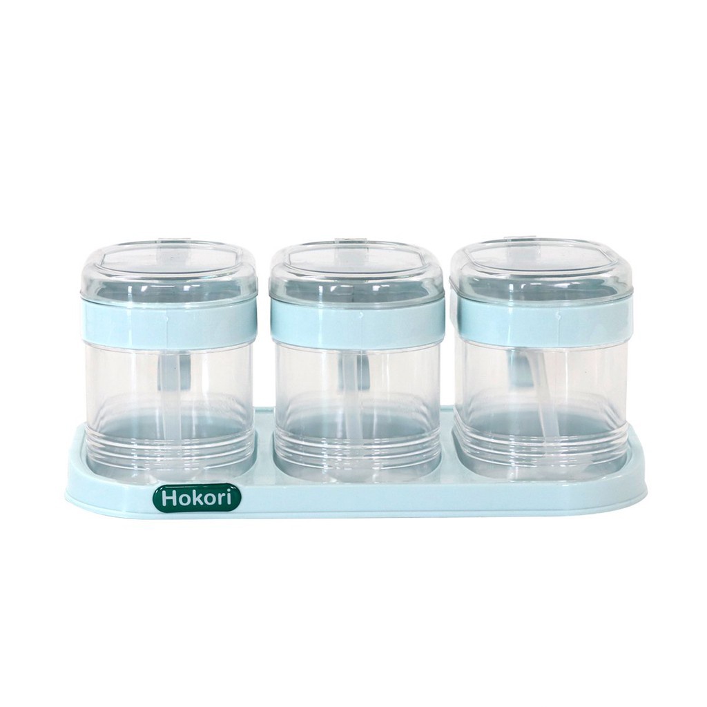 Kệ đựng gia vị - Bộ 3 hủ đựng gia vị Hokori Việt Nhật 2936 cao cấp có tặng kèm khay đựng (HGV03)