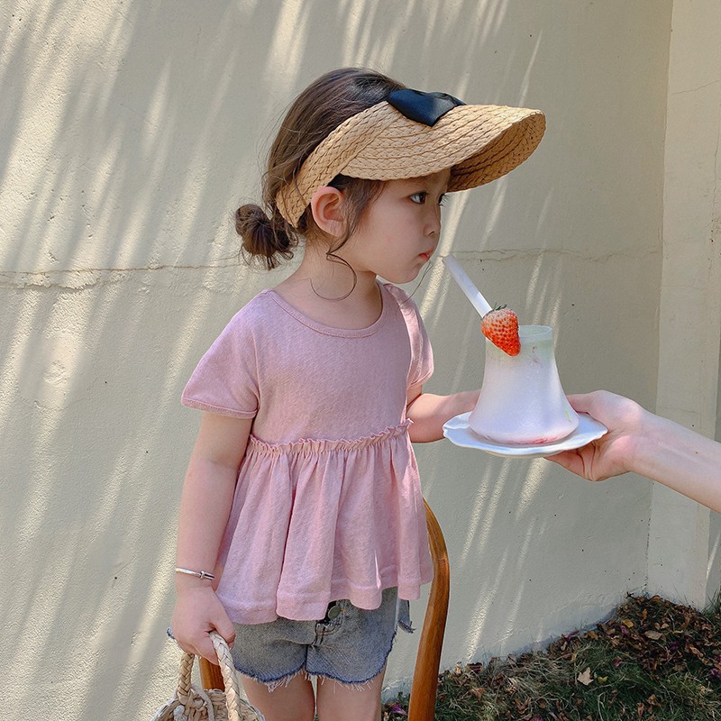 Áo thun tay ngắn phối dây chéo sau lưng phong cách Hàn Quốc thời trang xinh xắn cho bé gái