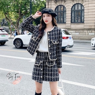 Sét Váy Dạ Nữ Tweed - Áo khoác dạ nữ kèm chân váy có quần bảo hộ tôn dáng, sang chảnh