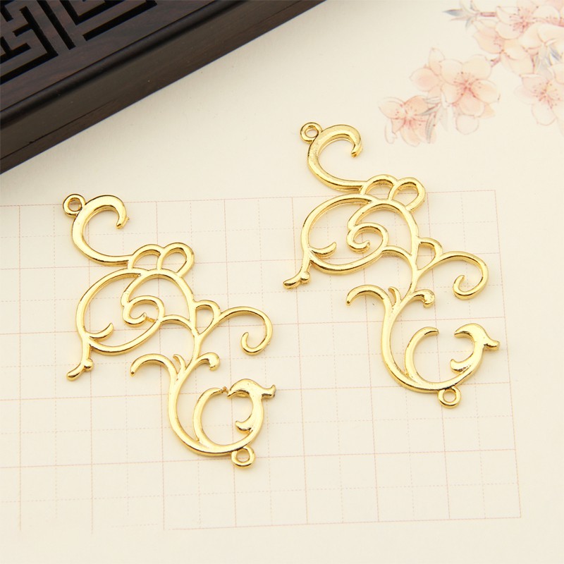 Phiến đúc hoa văn 37*64mm nguyên liệu làm trâm làm trang sức cổ trang cosplay cổ phục có màu KC
