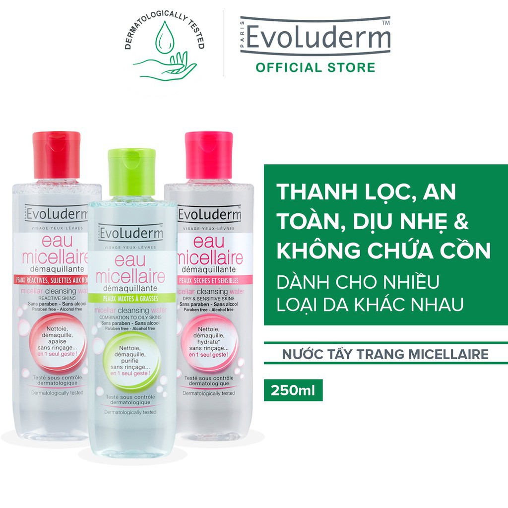 Nước tẩy trang Evoluderm Micellar Cleansing Water 250ml (Tùy chọn)